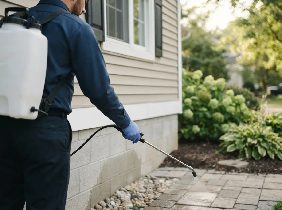 Pest control technician inspecting a home in Boonville, IN